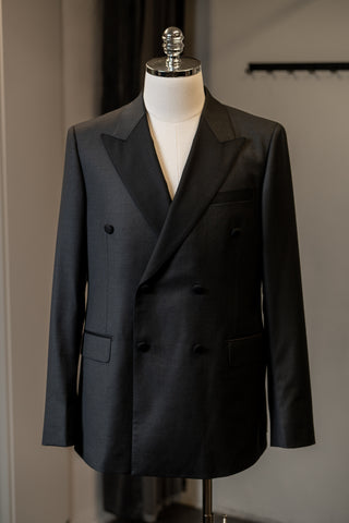 Black Peak Lapel Double-Breasted Dark Grey Jackets