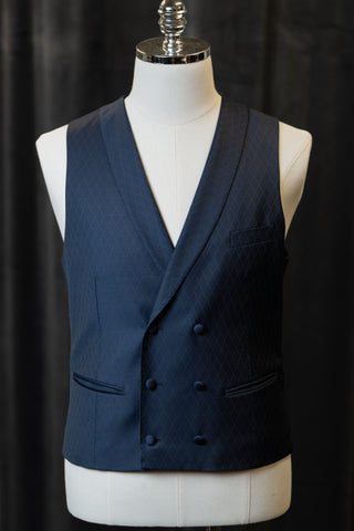 Dark Blue Rhombus With Black Velvet Shawl Lapel Waistcoats